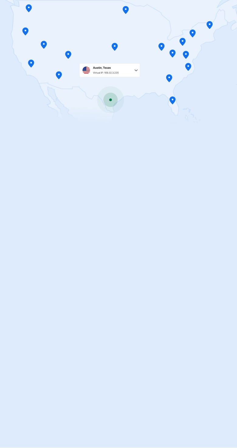 サーバー設置地域がマップ上のピンで示された米国の地図