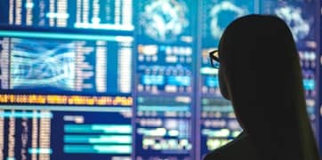 画面でデータを見ている人物